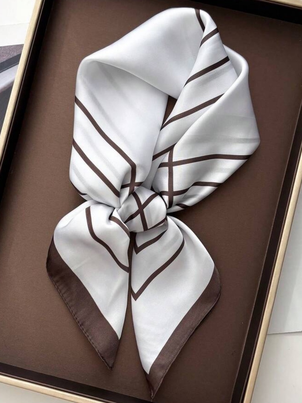 White with Brown Stripes Neck Scarf | 27.5”